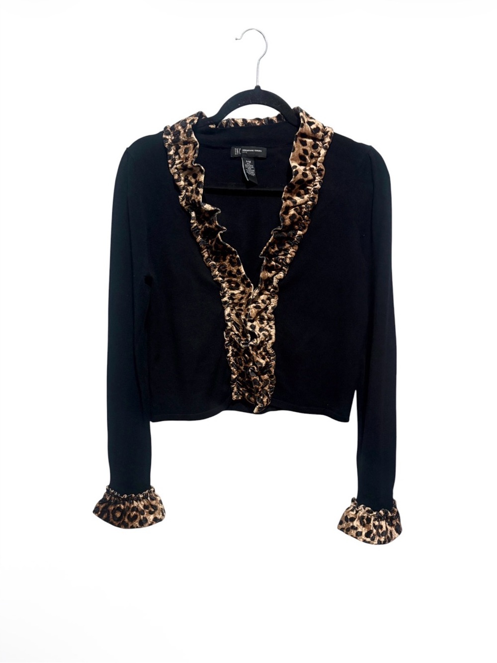Ruffle Trim Leopard print Cardigan